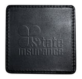 Genuine Leather Square Single Coaster with Stitched Edge - black