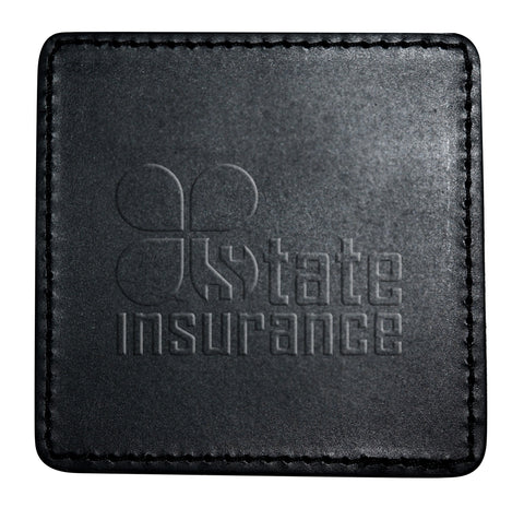 Genuine Leather Square Single Coaster with Stitched Edge - black