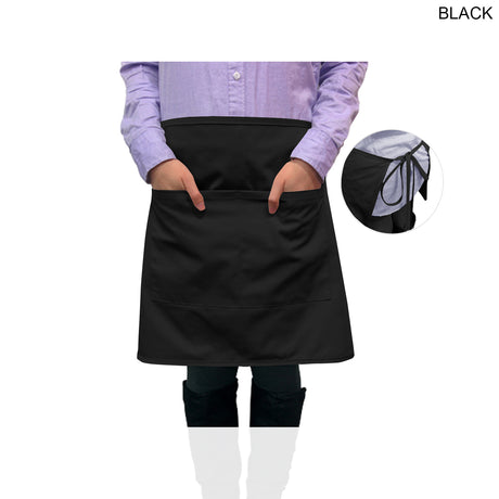 24 Hr Express Ship - Bistro Twill Black Waist Apron, 30x18, 2 Pockets, Heat Transfer logo, In Stock