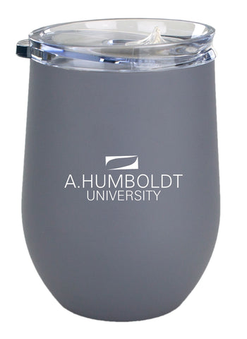 Cancun 12oz vacuum insulated stainless steel stemless tumbler, grey with clear lid