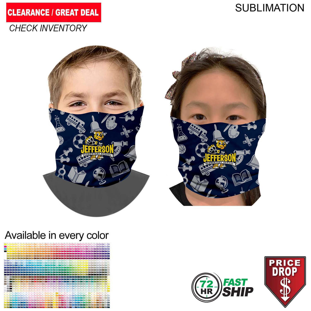 72 Hr Fast Ship - Sublimated Tubular YOUTH Neck Gaiter Facemasks (In stock)
