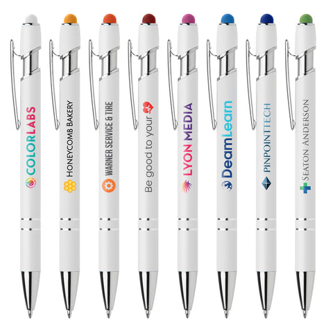 Ellipse Softy White Barrel Pen w/ Stylus - ColorJet