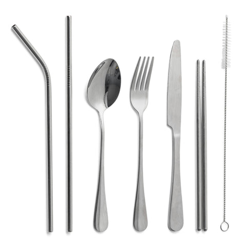 Personal Cutlery Set of 8, Stainless Steel with Biodegradable Case