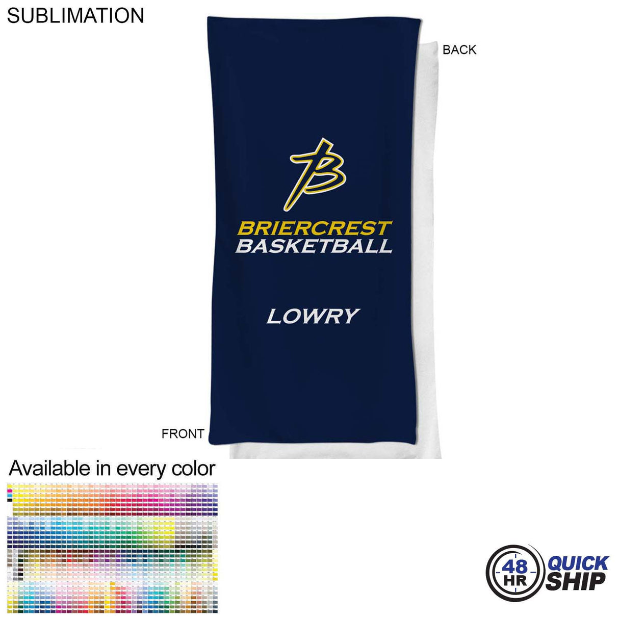 48 Hr Quick Ship - Team Towel in Microfiber Dri-Lite Terry, 20x40, Sublimated bench, neck towel