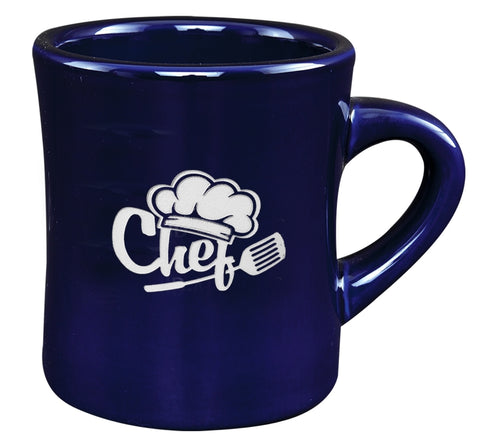 Diner 10oz cobalt mug vitrified - Etched