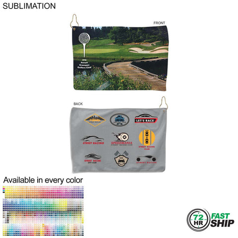 72Hr Fast Ship - Microfiber Terry Golf Towel, Finished size 12x18, Nofold, Sublimated 2 sides