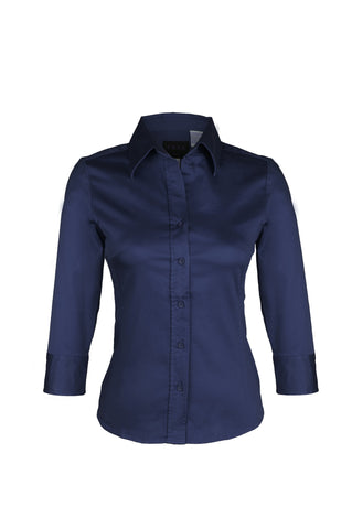 Ladies solid Stretch shirts (NAVY) (XS-2XL)