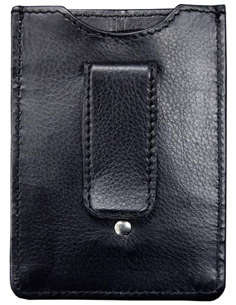 Money clip & card holder black leather RFID