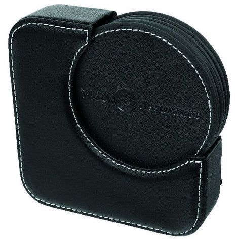 Set of 6 Simuleather round coasters with holder black