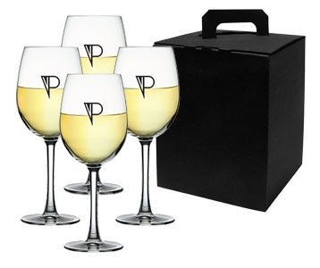~Arlington 16oz crystalline stemmed wine glass S/4 in a Noir black gift box
