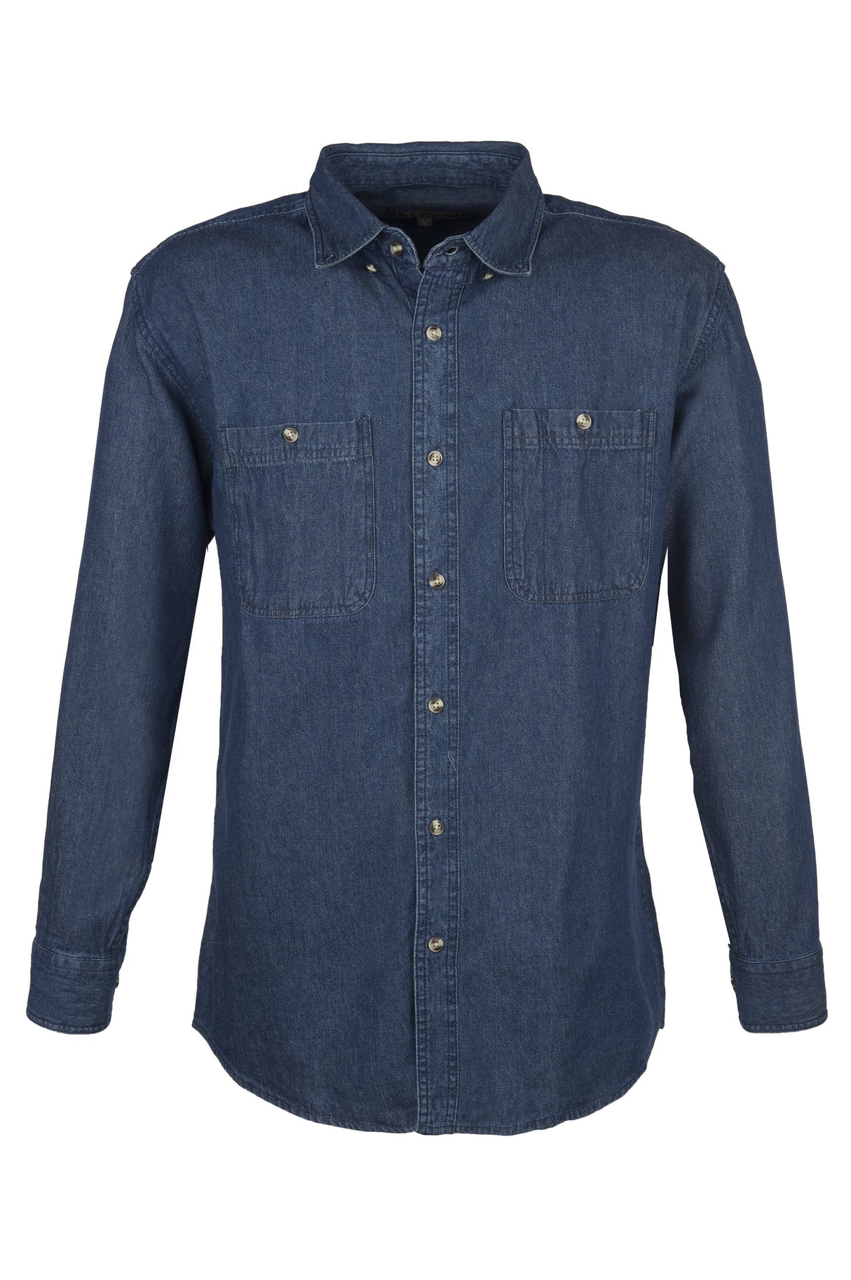 Men's Dark Blue Top Stitch Long Sleeve Denim Shirt (2XS-5XL)