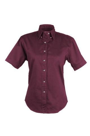 Ladies EASY CARE COTTON BLEND DRESS SHIRTS Short Sleeve(BURGUNDY) (XS-3XL)