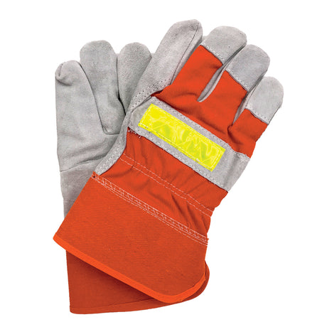 Split Leather Safety Gloves With Reflect Strip-Orange