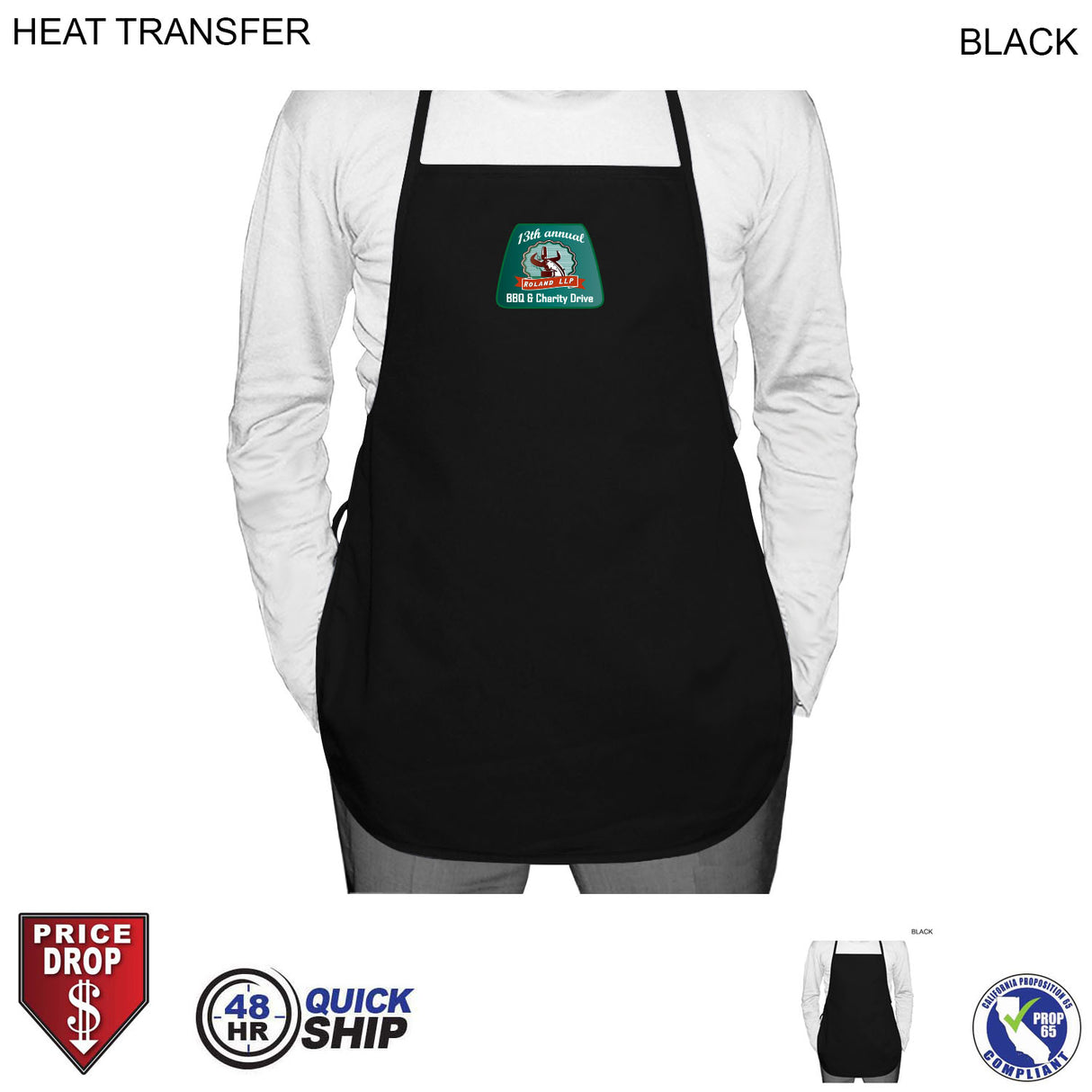 48 Hr Quick Ship - Shorter Length Twill Bib Apron in Black, 19x24, No Pockets