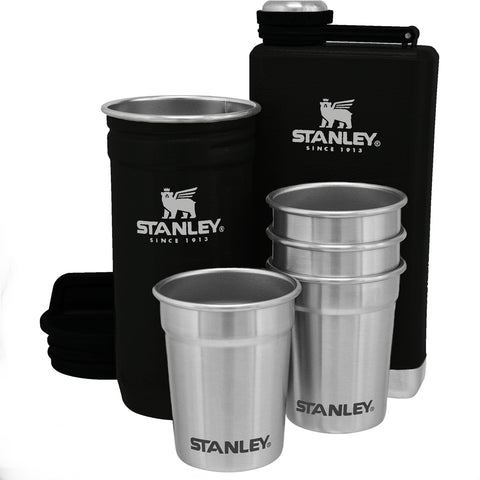 Stanley® Adventure 8oz flask & holder, 4- 2oz SS shot glasses set black