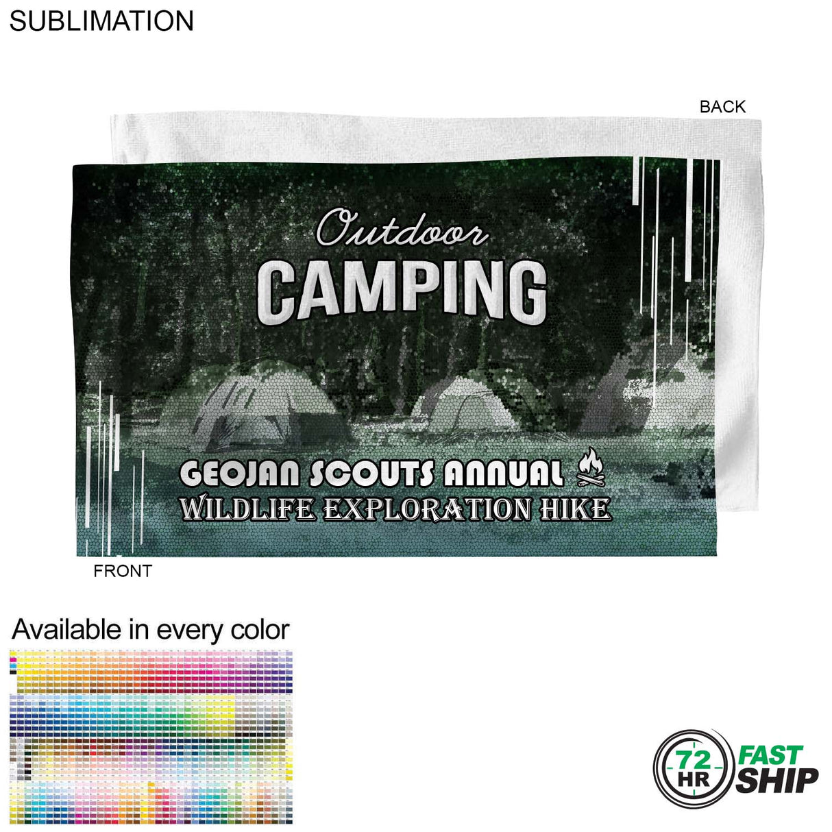 72 Hr Fast Ship - Microfiber Dri-lite Terry Towel, 15x25, Sublimated Edge to Edge 1 side