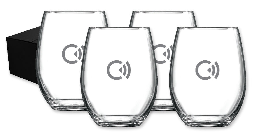~Veranda 17oz stemless wine S/4 in Midnight gift box