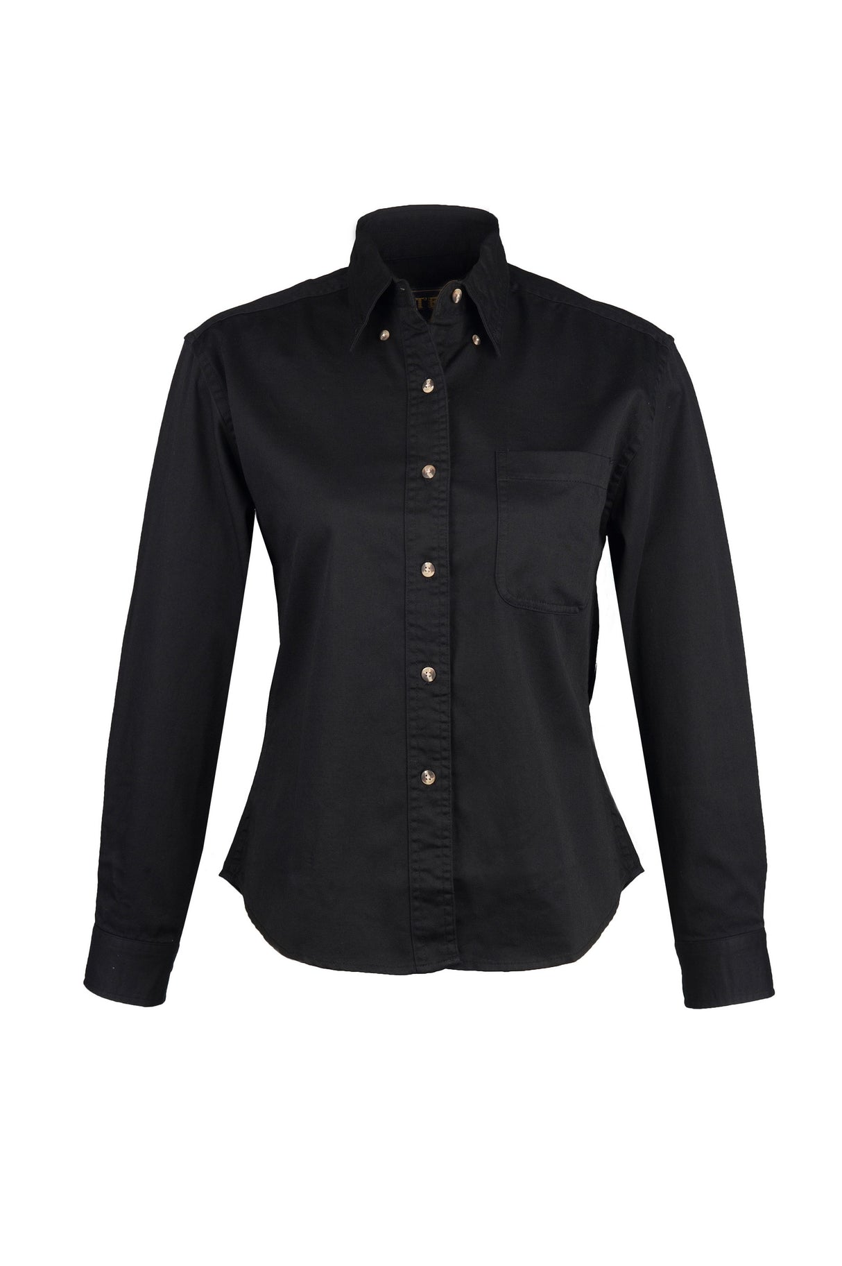 Ladies 100% Cotton Twill Long Sleeve Shirt (Black) (XS-2XL)