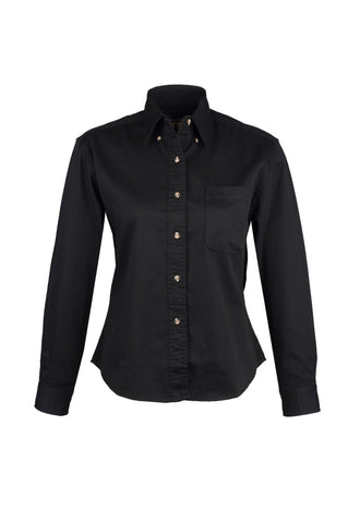 Ladies 100% Cotton Twill Long Sleeve Shirt (Black) (XS-2XL)