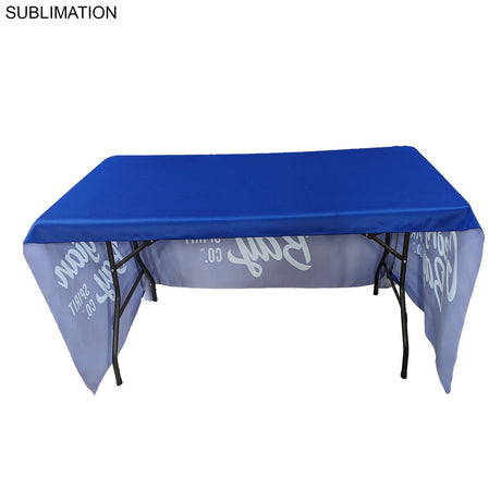 Sublimated PREMIUM Table Cloth for 6' Table, Drape Style, 3 sided, Open Back, Rounded corners
