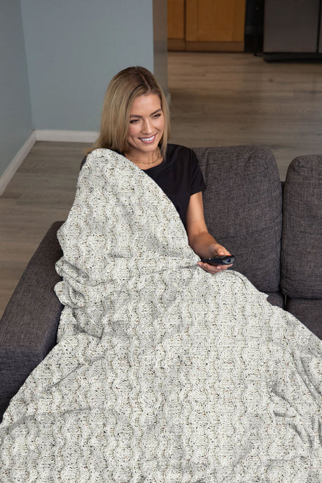 Heather Cable Knit Chenille Blanket, 50x60, Blank Only