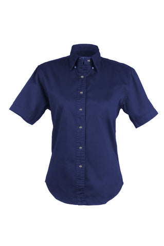 Ladies EASY CARE COTTON BLEND DRESS SHIRTS Short Sleeve(NAVY) (XS-3XL)
