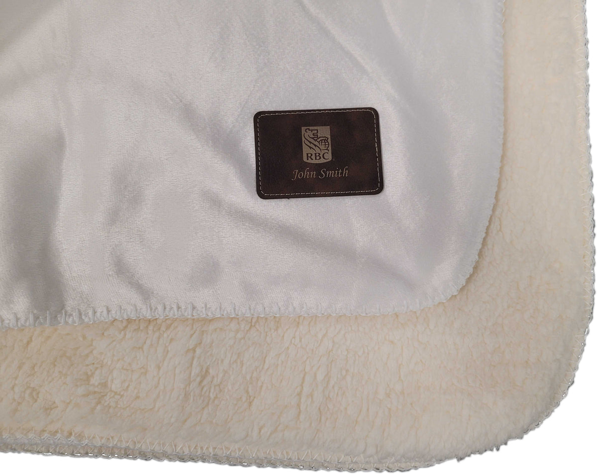 Personalized Sherpa Faux Wool Lined Micro Mink Throw, 50x60, with Lasered logo patch, NO SETUP