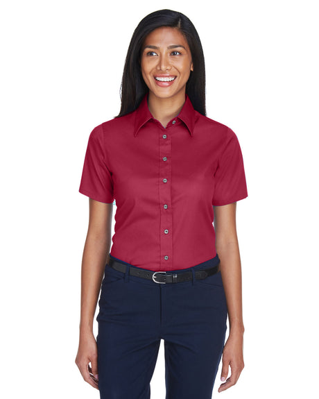Harriton Ladies' Easy Blend? Short-Sleeve Twill Shirt with Stain-Release