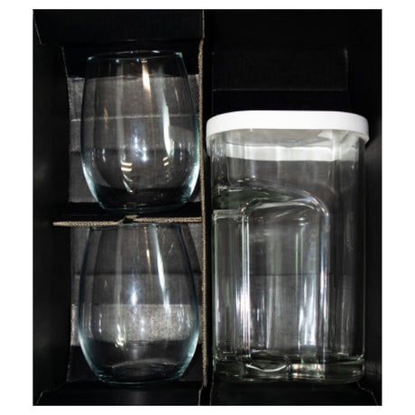 ~ Veranda & Calypso Set, 1 jug, 2 stemless wine glasses in a Shadow Gift box