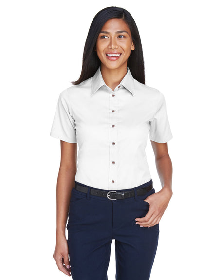 Harriton Ladies' Easy Blend? Short-Sleeve Twill Shirt with Stain-Release