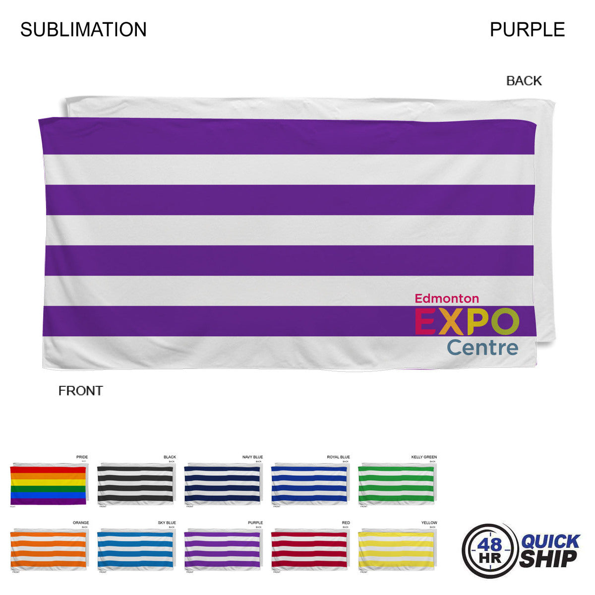 48 Hr Quick Ship - Cabana Stripe Sublimated, Absorbent Microfiber Dri-Lite Terry Beach Towel, 30x60