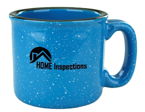 Santa Fe 15oz speckled/sky blue mug with black rim