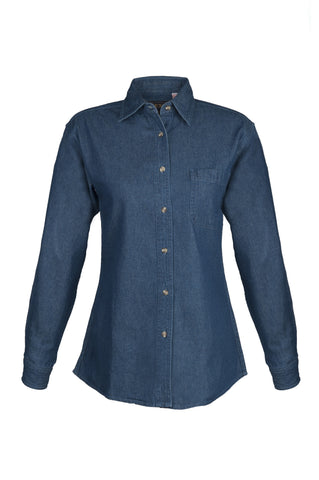 Ladies' Long Sleeve Indigo Denim Shirt (XS-2XL)