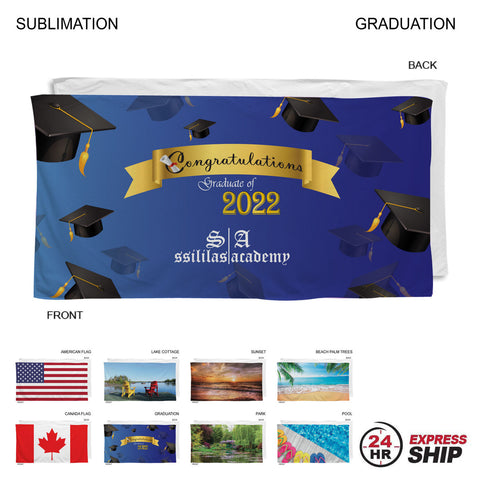 24 Hr Express Ship - Stock Design Sublimated, Absorbent Microfiber Dri-Lite Terry Beach, 30x60