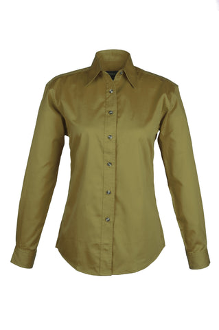 LADIES EASY CARE COTTON BLEND DRESS SHIRTS Long Sleeve(KHAKI) (XS-3XL)