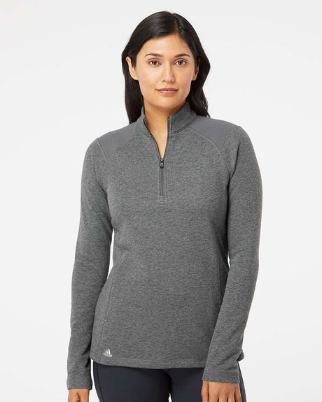 Adidas Women's Heathered Quarter Zip Pullover w/Colorblocked Shoulders