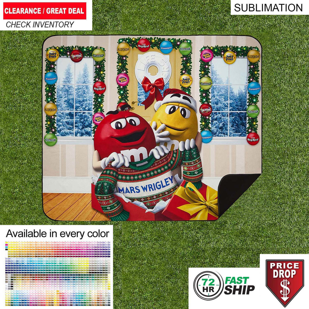 72 Hr Fast Ship - Water Repellent Microfiber Picnic Blanket, 50"x60", Sublimated Edge to Edge 1 side