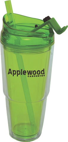 Outback 22oz double wall clear/green tumbler with green straw