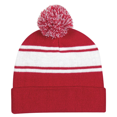 Two-tone Knit Pom Beanie With Cuff