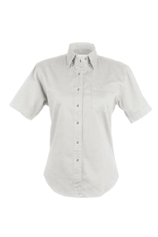 Ladies 100% Cotton Twill Short Sleeve Shirt (White) (XS-2XL)