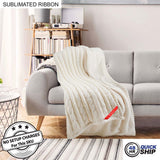 48Hr Quick Ship - Premium Cable Knit Cotton Throw, 50x60, with Sublimated Ribbon, NO SETUP CHARGE