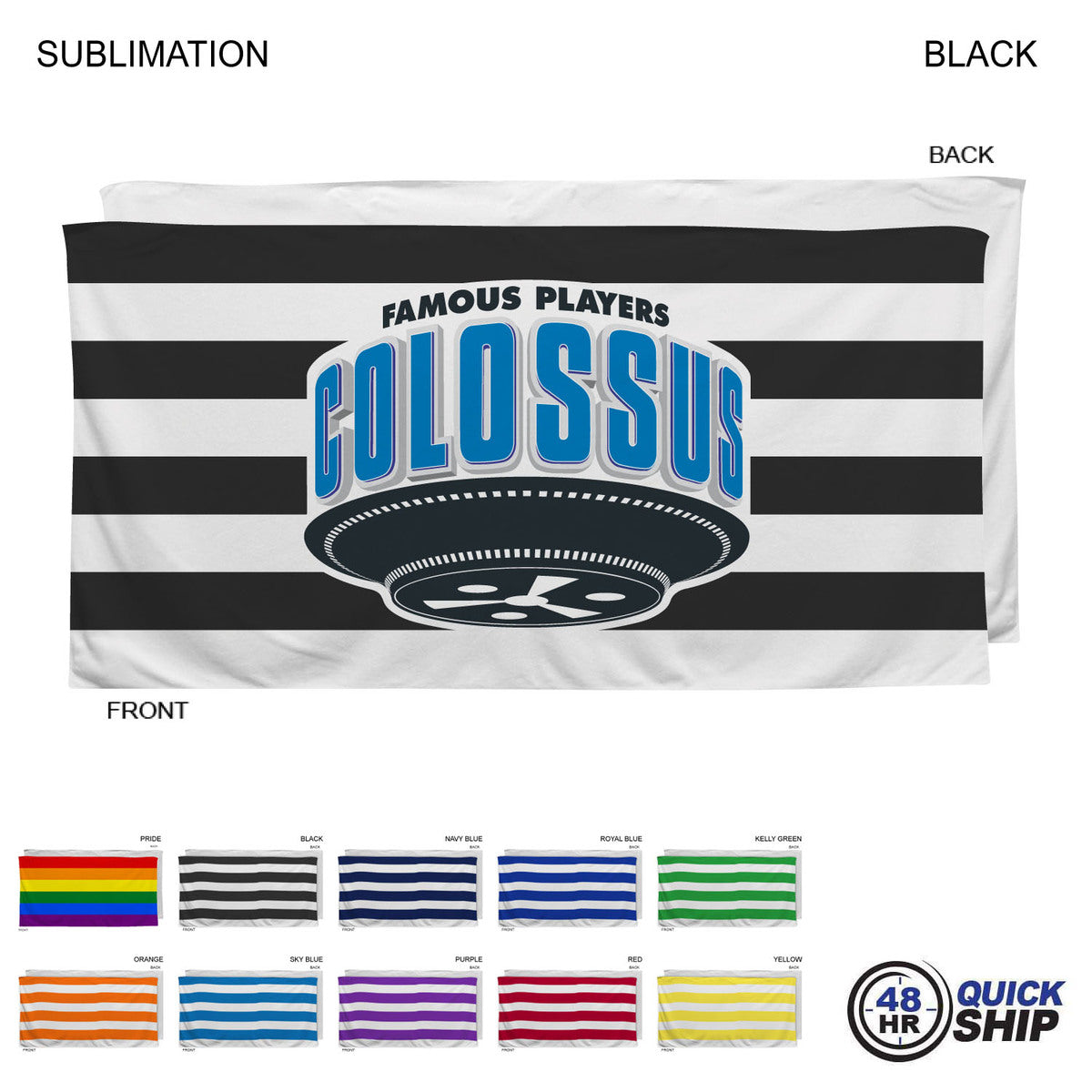 48Hr Quick Ship - Cabana Stripe Sublimated, Heaviest Weight, Plush Velour Terry Beach Towel, 30x60