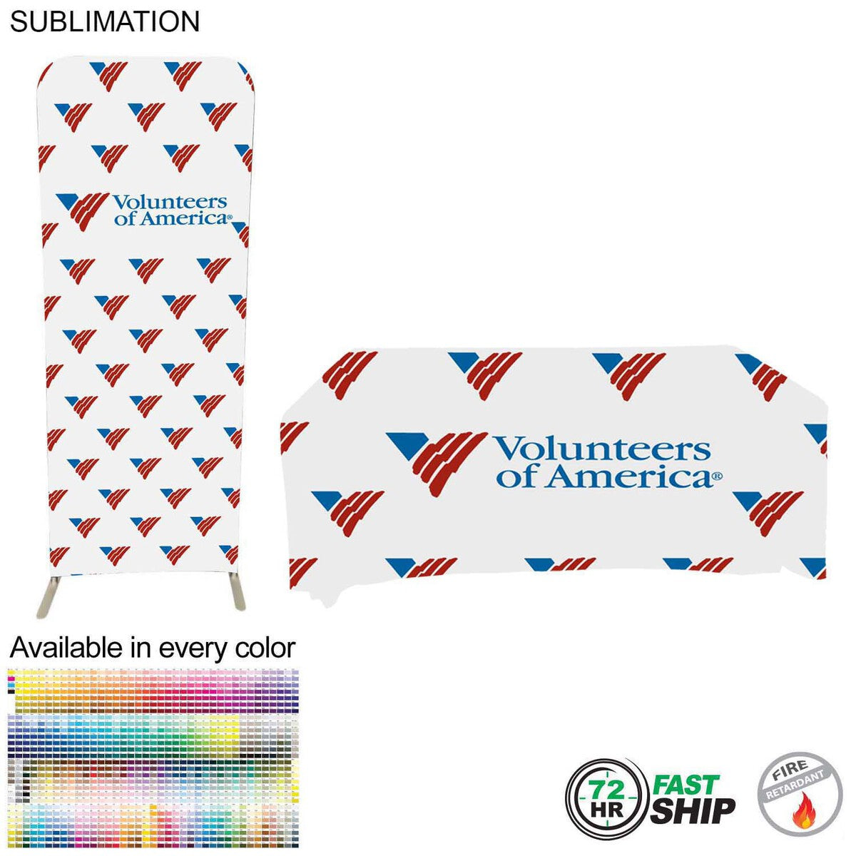 72 Hr Fast Ship - Tradeshow Booth Package Sleek, 2' EuroFit Display and 6' Sublimated Tablecloth