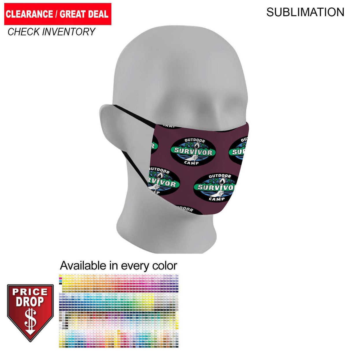 Survivor Themed Sublimated 2ply Antimicrobial Face mask