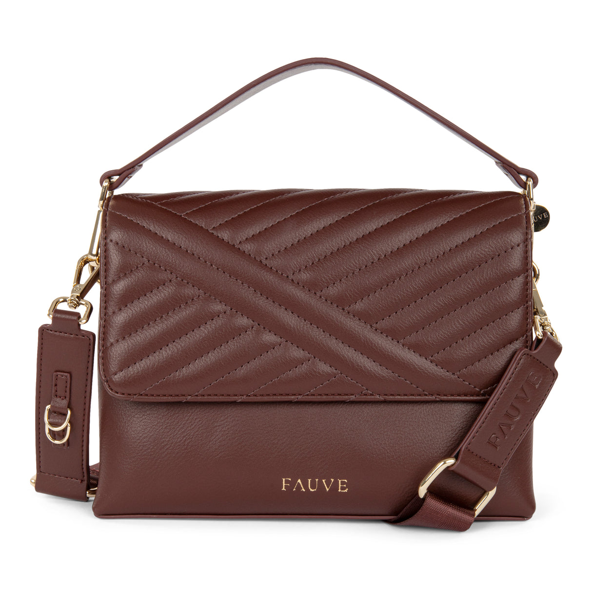 FAUVE COLLECTION-Vegan Leather Front Flap Crossbody Bag