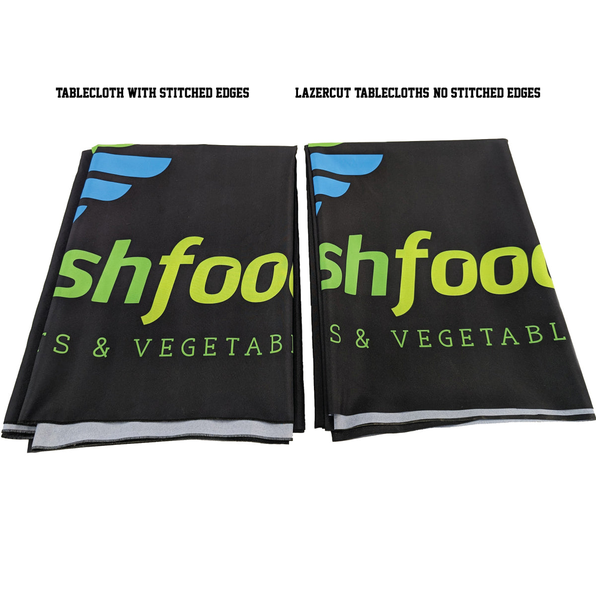 24Hr Express Ship - 8' LazerCut 3-Sided PREMIUM Sublimated Tablecloth, Drape Style, Open Back