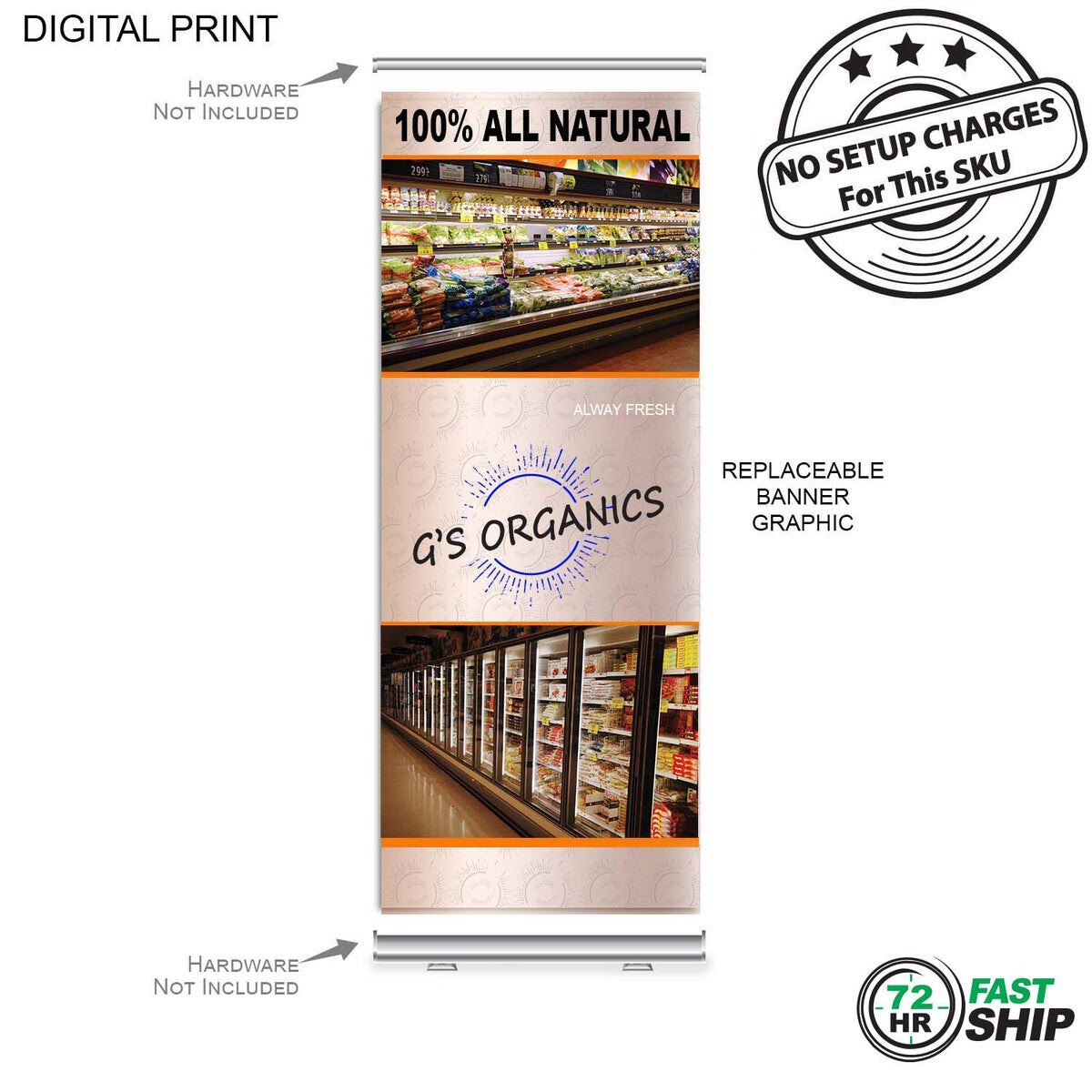 72 Hr Fast Ship - Replacement Graphics, 33.5x79, for Premium Retractable Banner, DP583