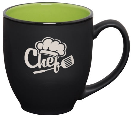Bistro 16oz 2tone black/green mug in Ripple gift box - Etched