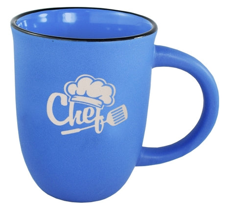 Salem 14oz blue matte ceramic mug with black trim - Etched