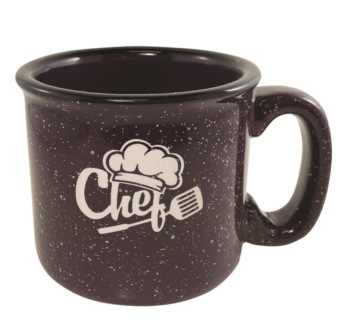 Santa Fe 15oz speckled/plum mug with black rim - Etched